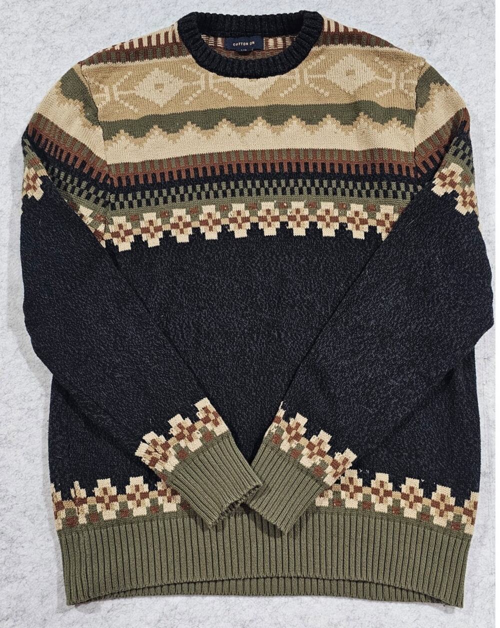 Cotton On Geometric 100% Cotton Crewneck Sweater, Mens Sz L